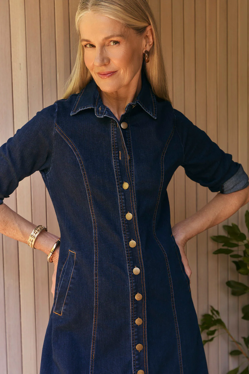 Adrift Collared Denim Dress in Dark Wash - Image 3
