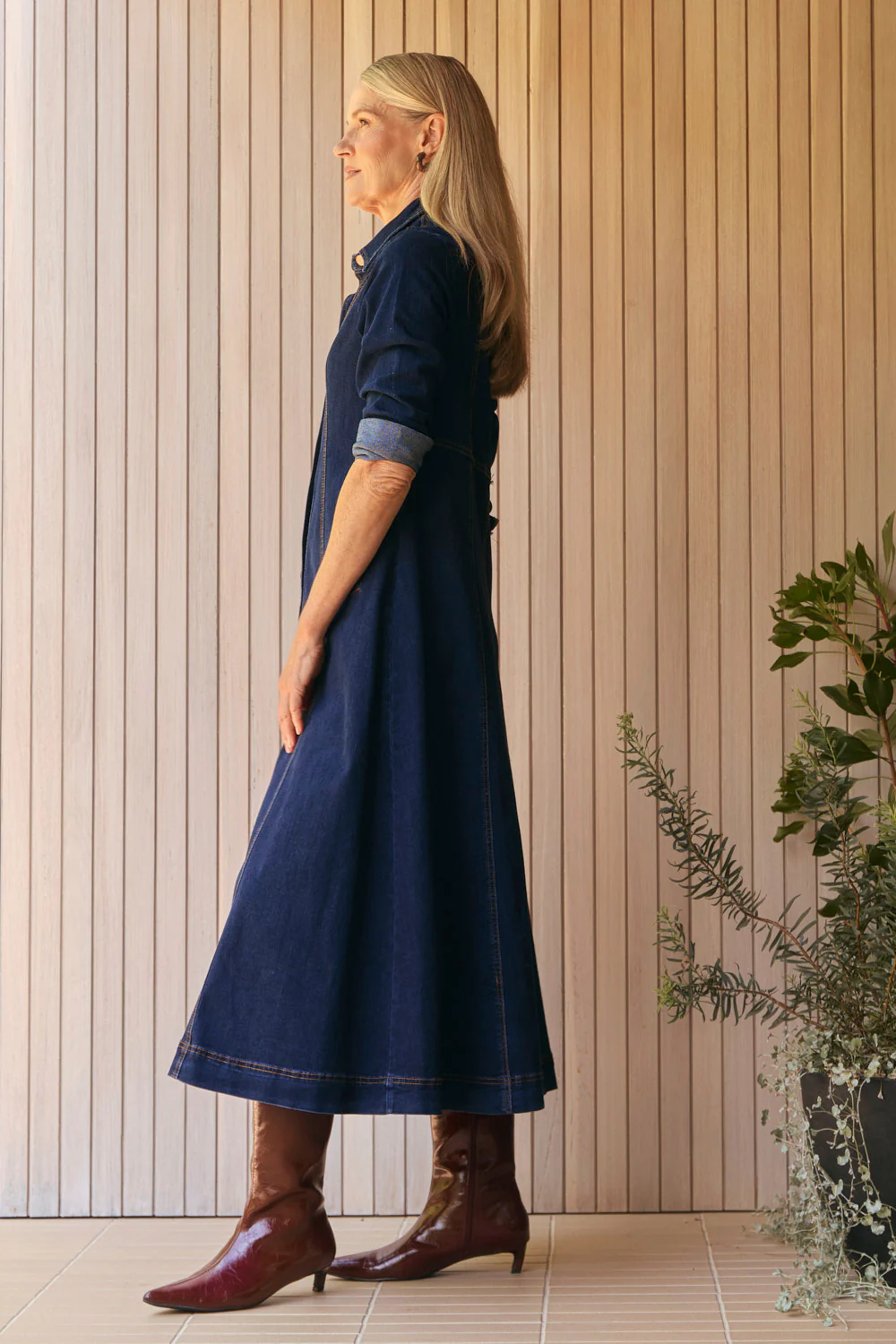 Adrift Collared Denim Dress in Dark Wash - Image 6