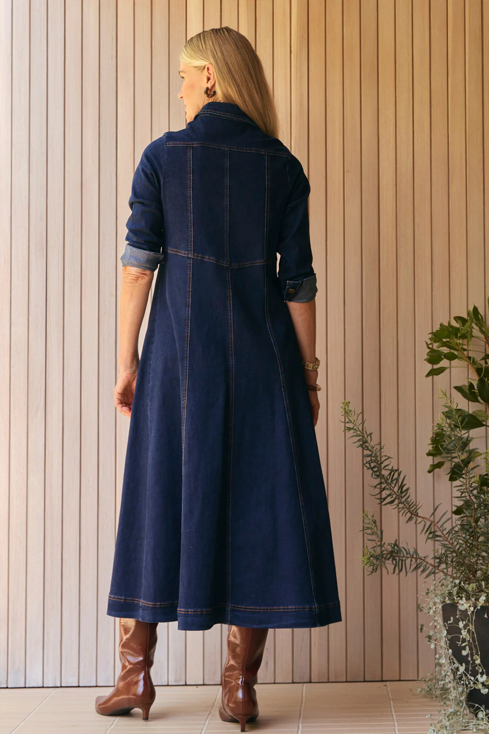 Adrift Collared Denim Dress in Dark Wash - Image 7