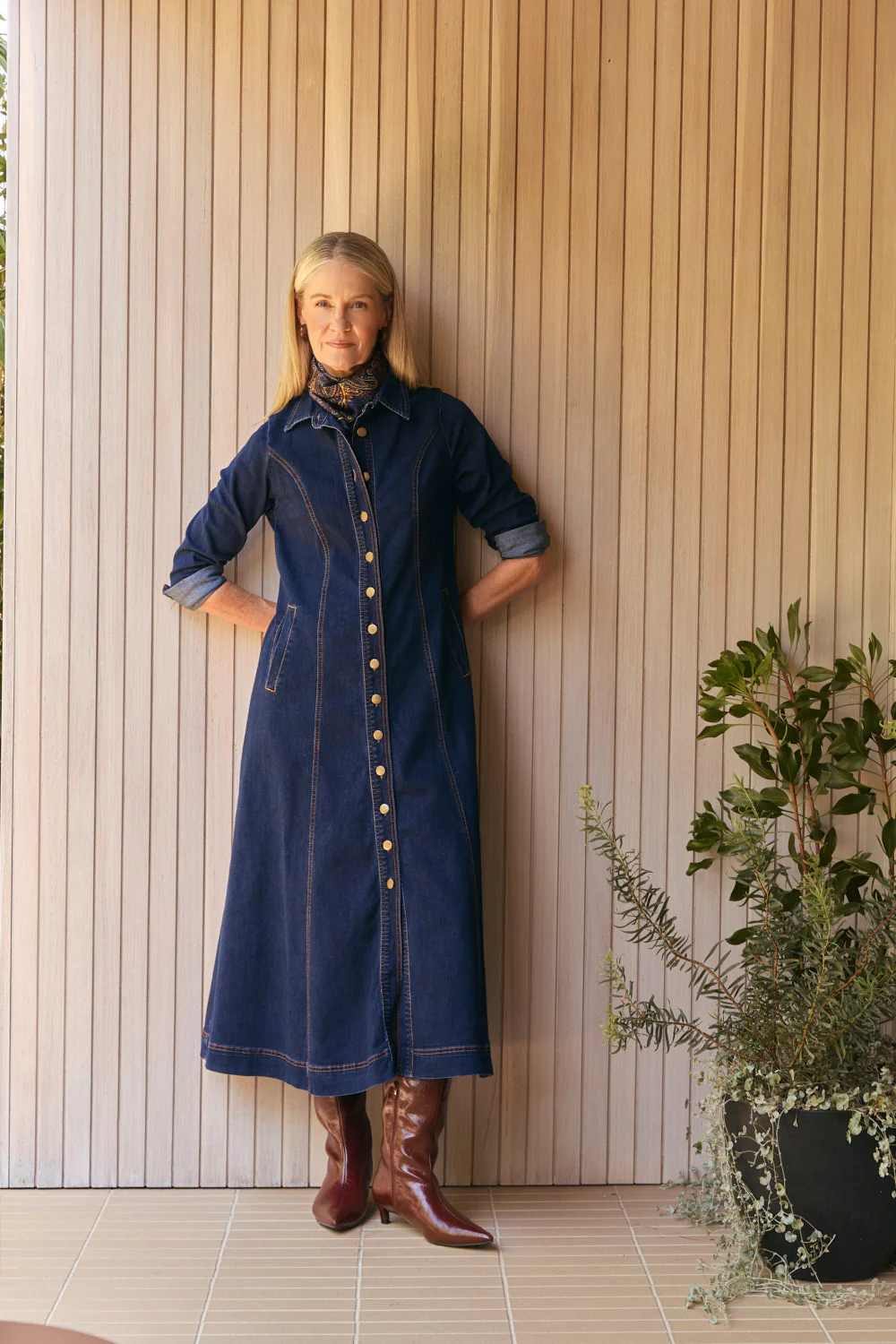 Adrift Collared Denim Dress in Dark Wash - Image 8