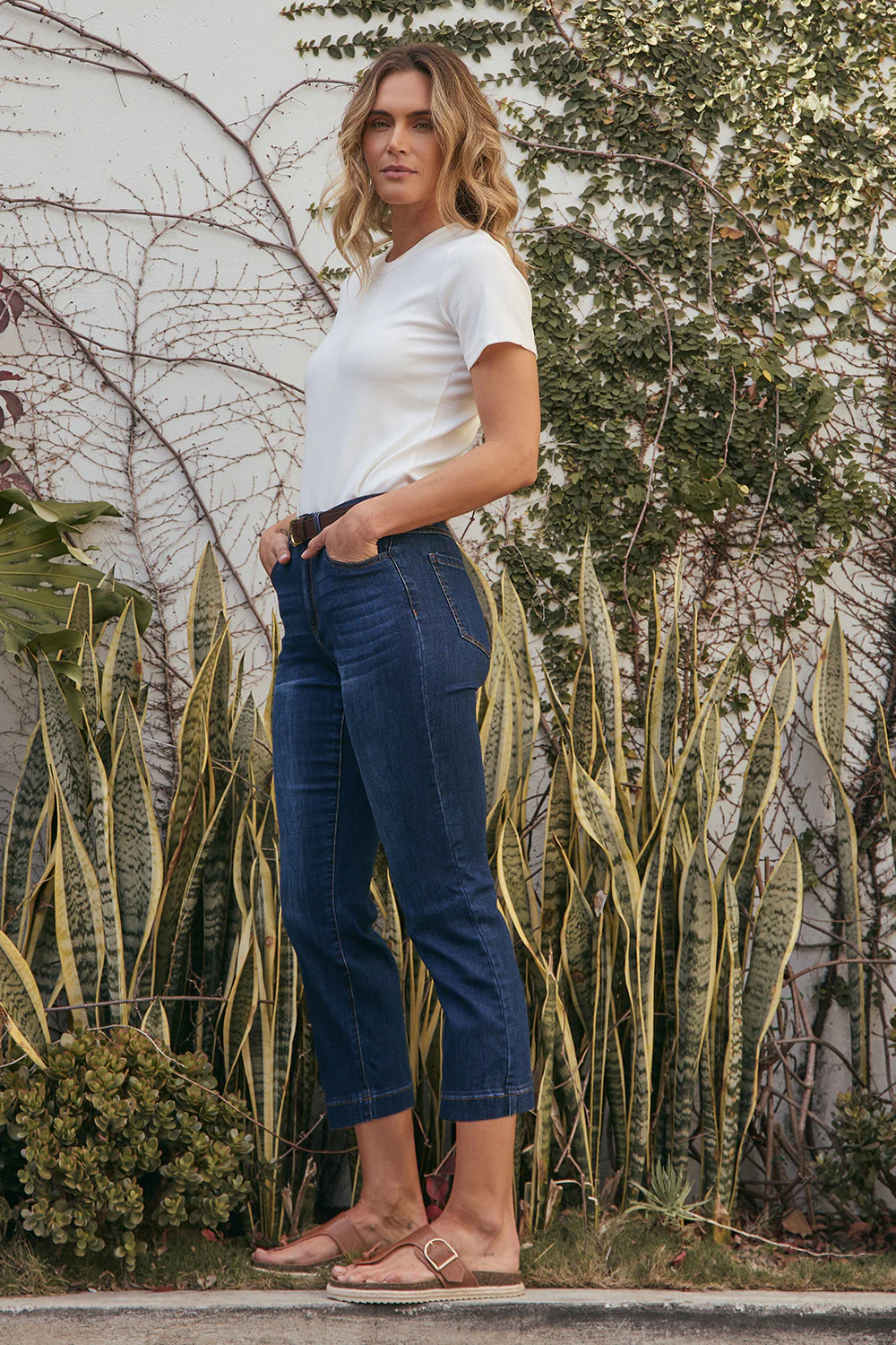 Adrift Denim Cropped Straight Leg Jeans in Dark Wash - Image 3