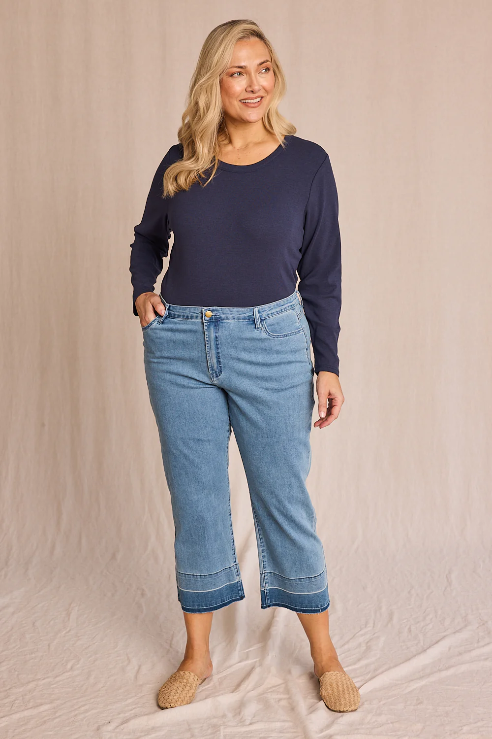 Adrift Denim Cropped Straight Leg Jeans in Light Wash - Image 6