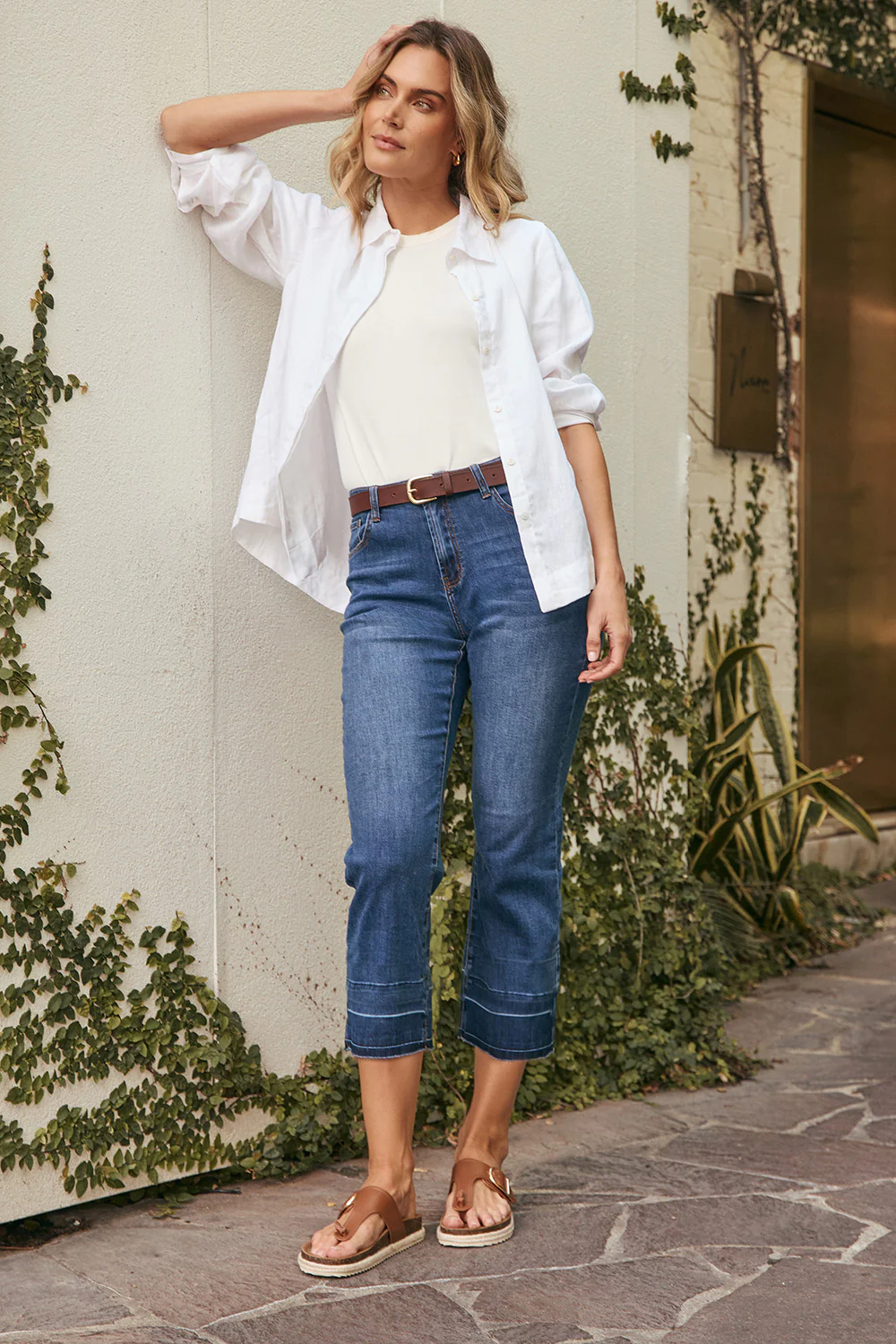 Adrift Denim Cropped Straight Leg Jeans in Mid Wash - Image 3