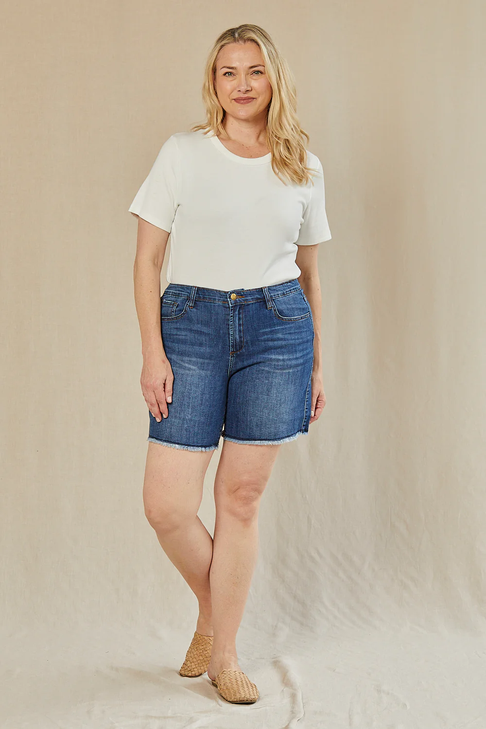 Adrift Denim Cut Off Shorts in Mid Wash - Image 5