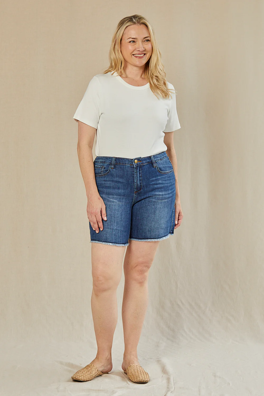 Adrift Denim Cut Off Shorts in Mid Wash - Image 6