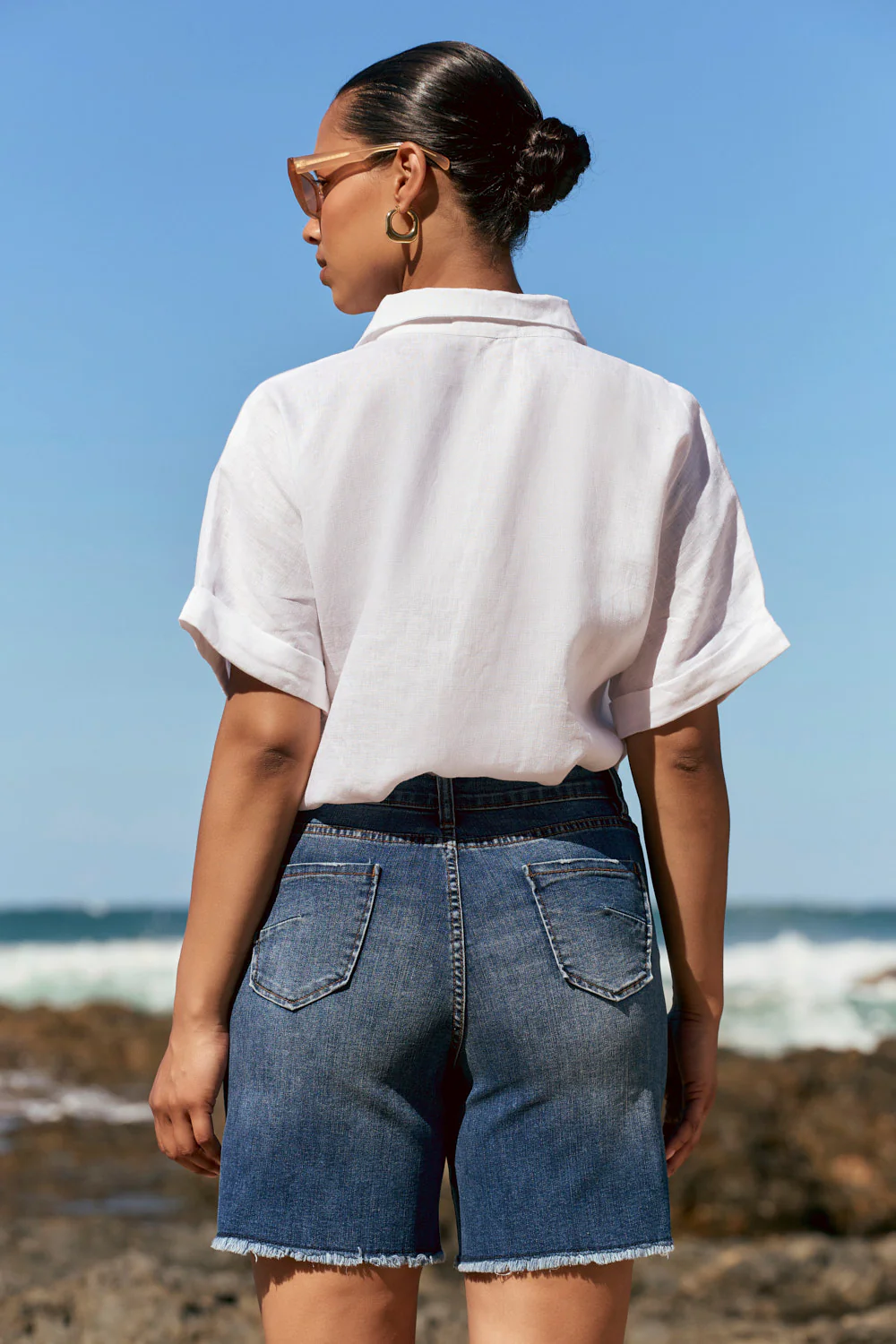 Adrift Denim Cut Off Shorts in Mid Wash - Image 7