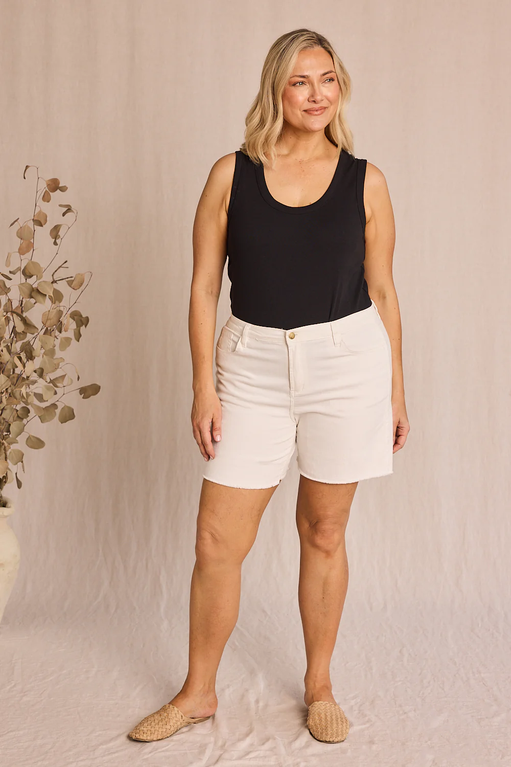 Adrift Denim Cut Off Shorts in White - Image 5