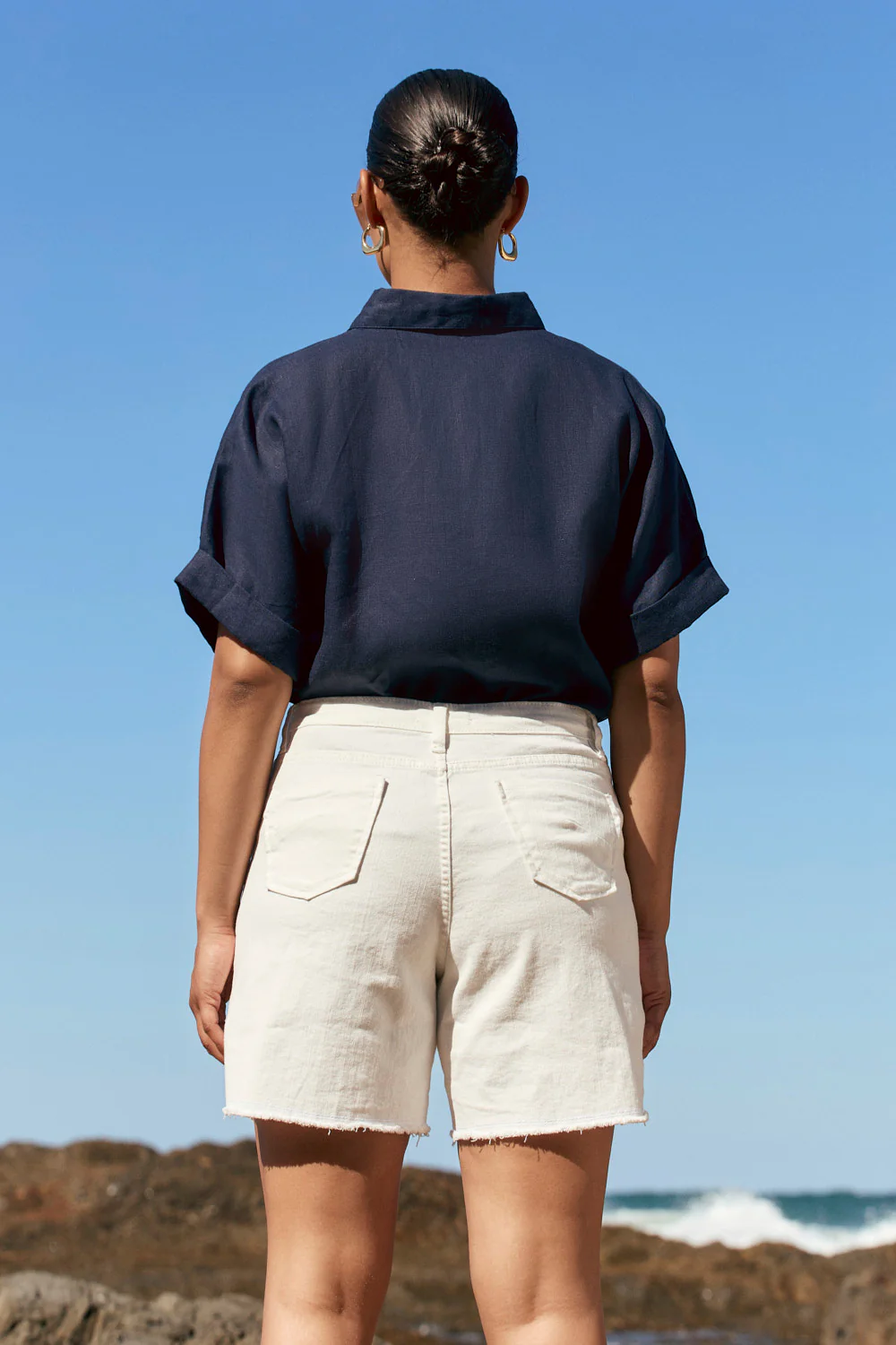 Adrift Denim Cut Off Shorts in White - Image 6