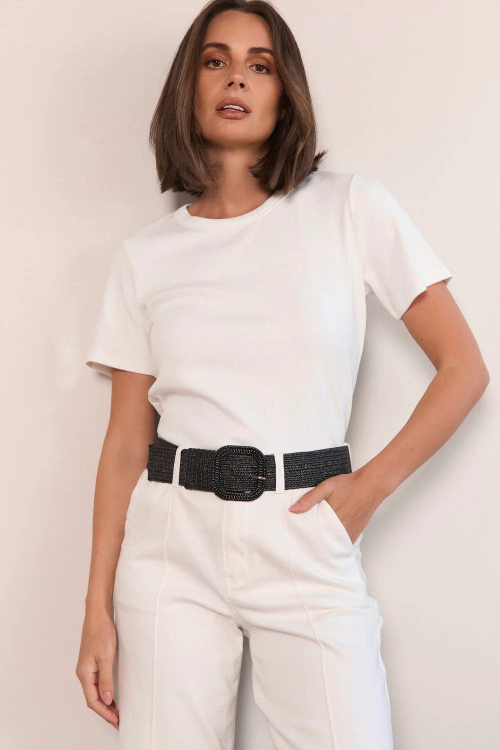 Adrift Wide Stretch Belt in Black Raffia - Image 3