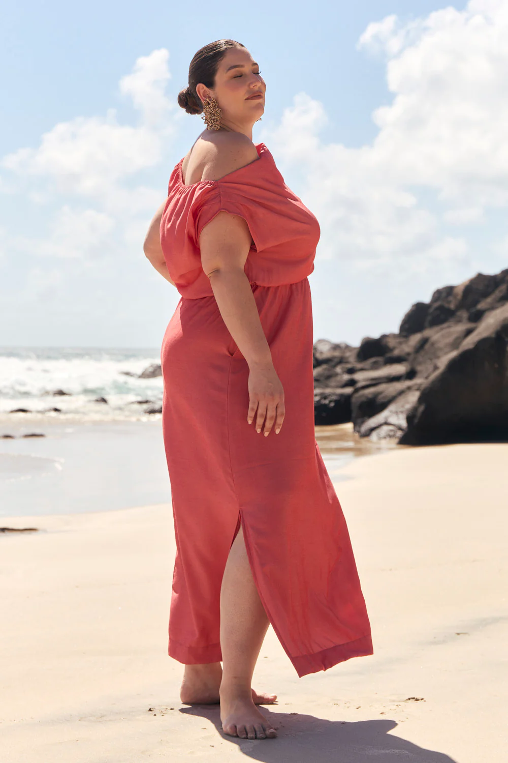 Alice Drop Shoulder Dress in Coral - Image 3