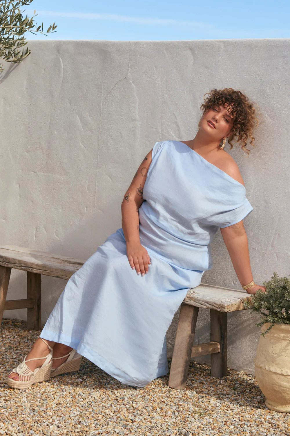 Alice Linen Drop Shoulder Dress in Powder Blue - Image 6