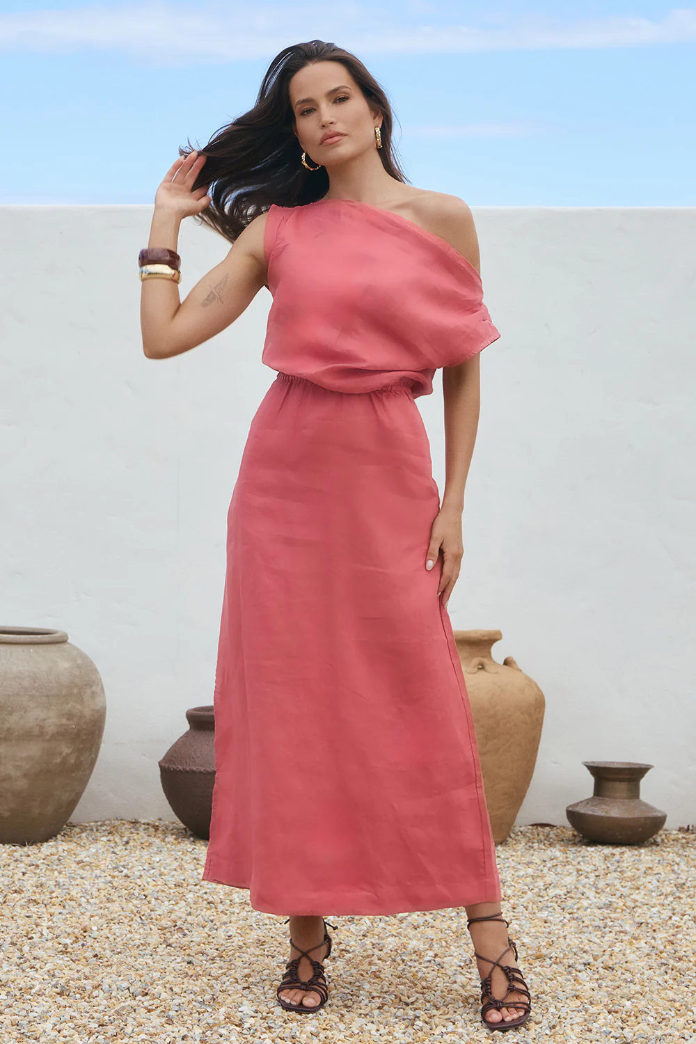 Alice Linen Drop Shoulder Dress in Vintage Rose - Image 3