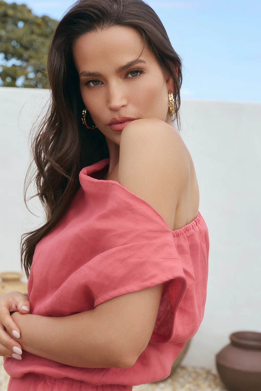 Alice Linen Drop Shoulder Dress in Vintage Rose - Image 4