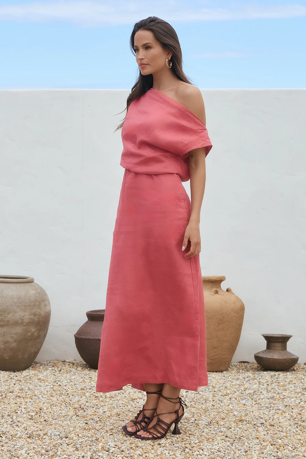 Alice Linen Drop Shoulder Dress in Vintage Rose - Image 5