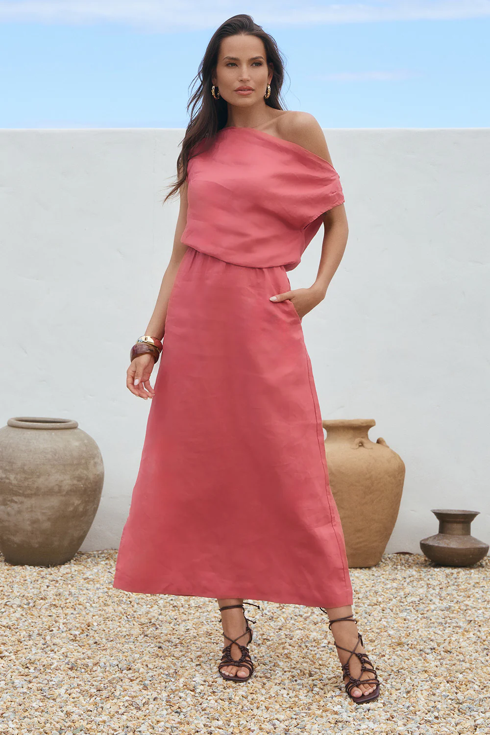 Alice Linen Drop Shoulder Dress in Vintage Rose - Image 6