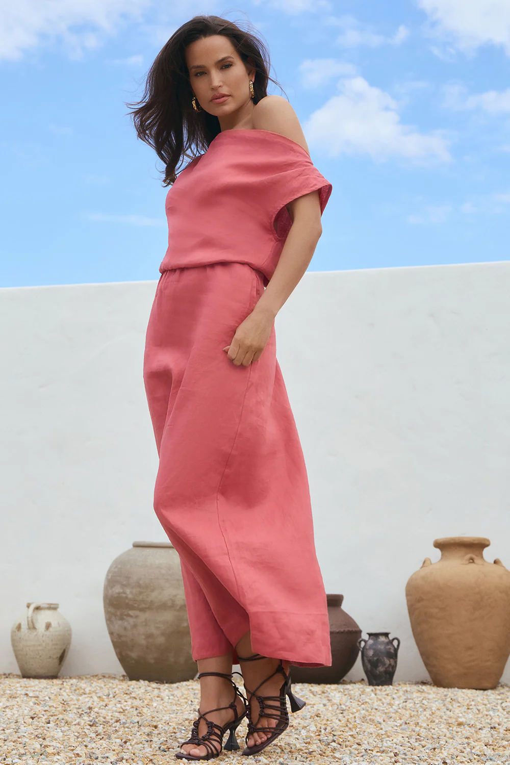 Alice Linen Drop Shoulder Dress in Vintage Rose - Image 7