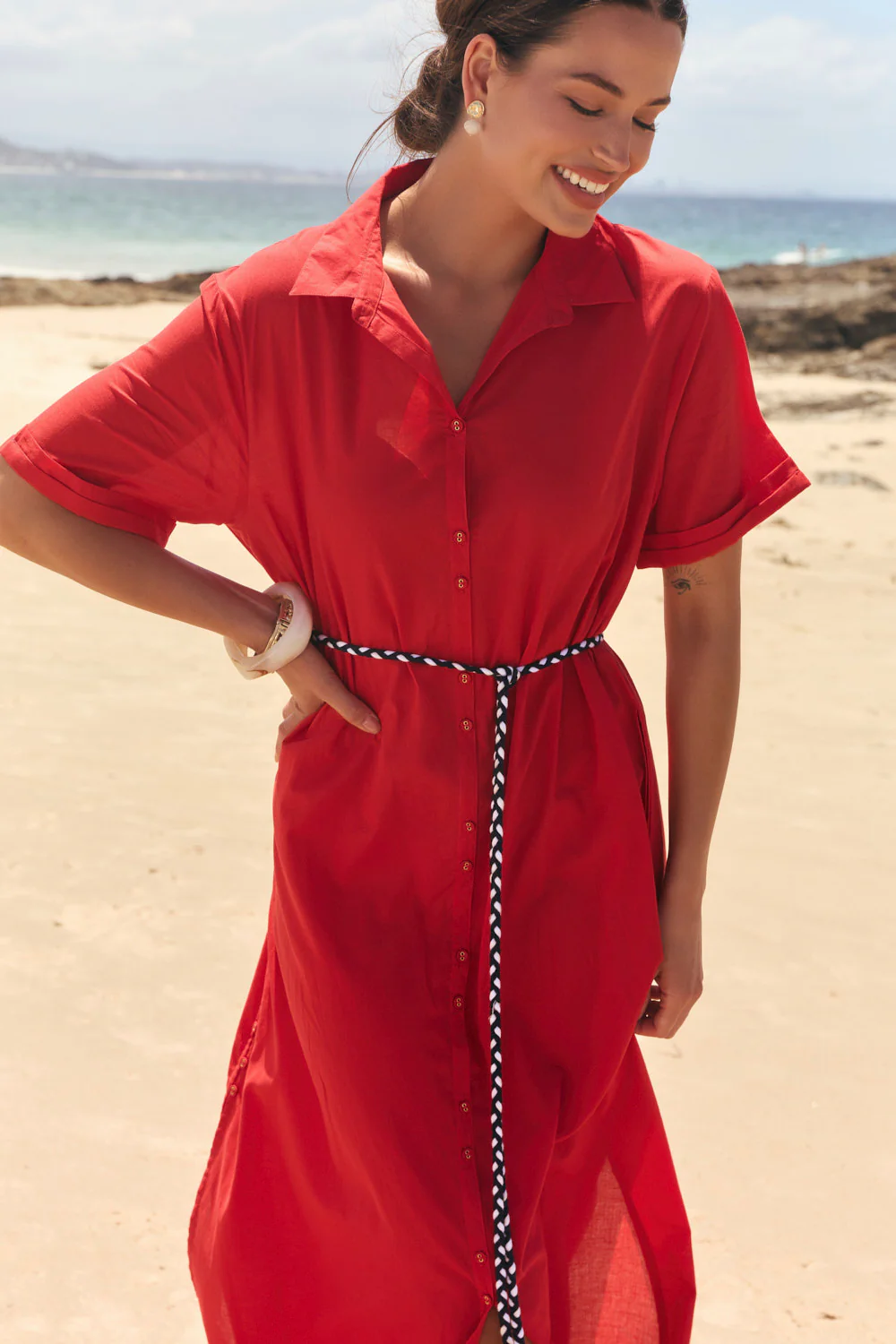 Amani Collared Dress in Racing Red - Image 3