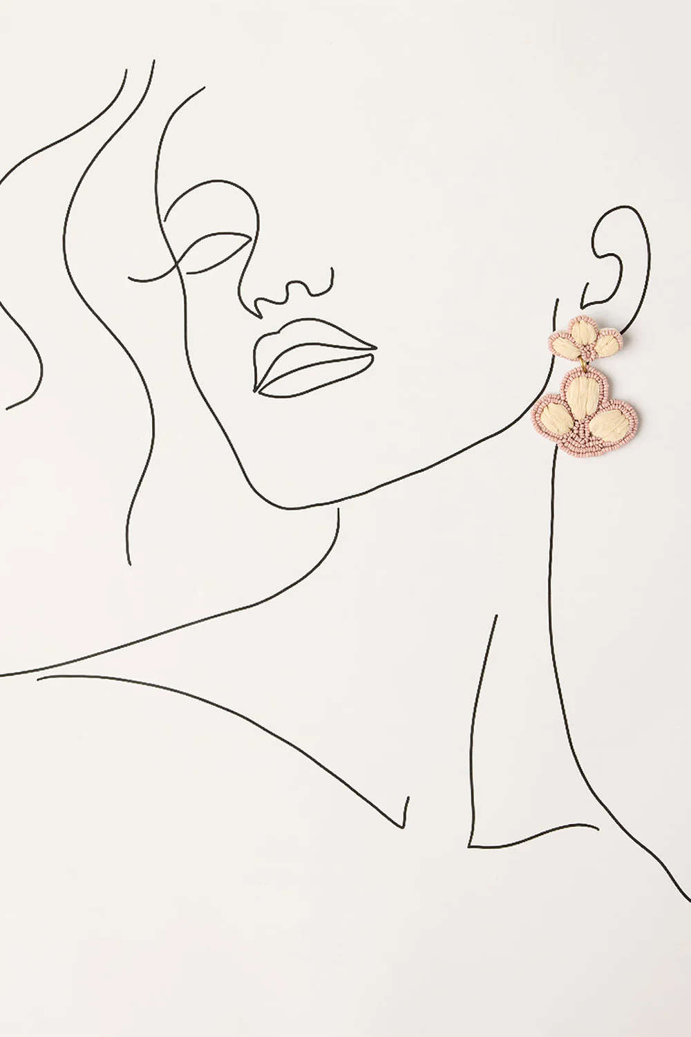 Beaded Flower Drops Earring in Dusty Pink - Image 2
