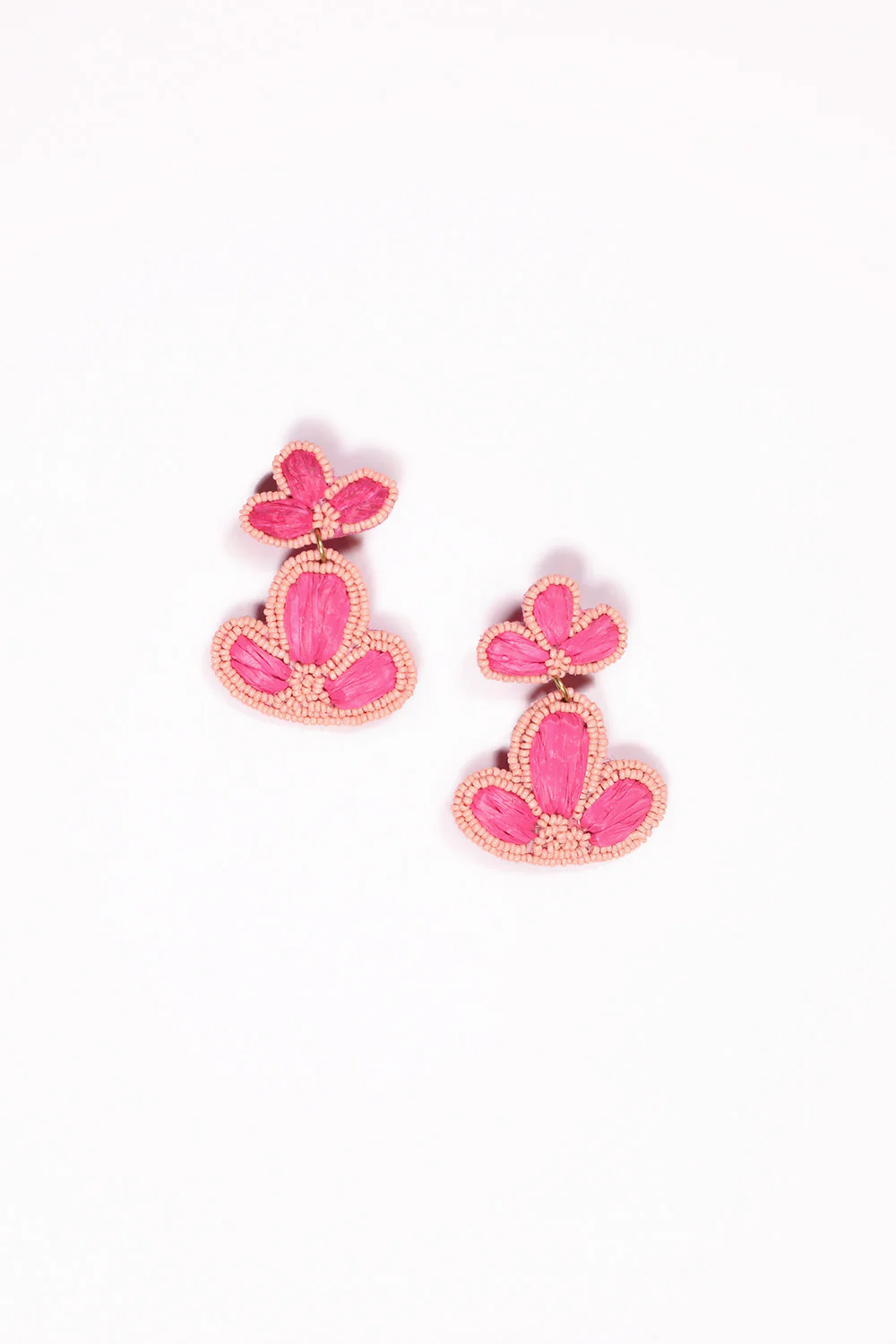 Beaded Flower Drops Earring in Pale Pink