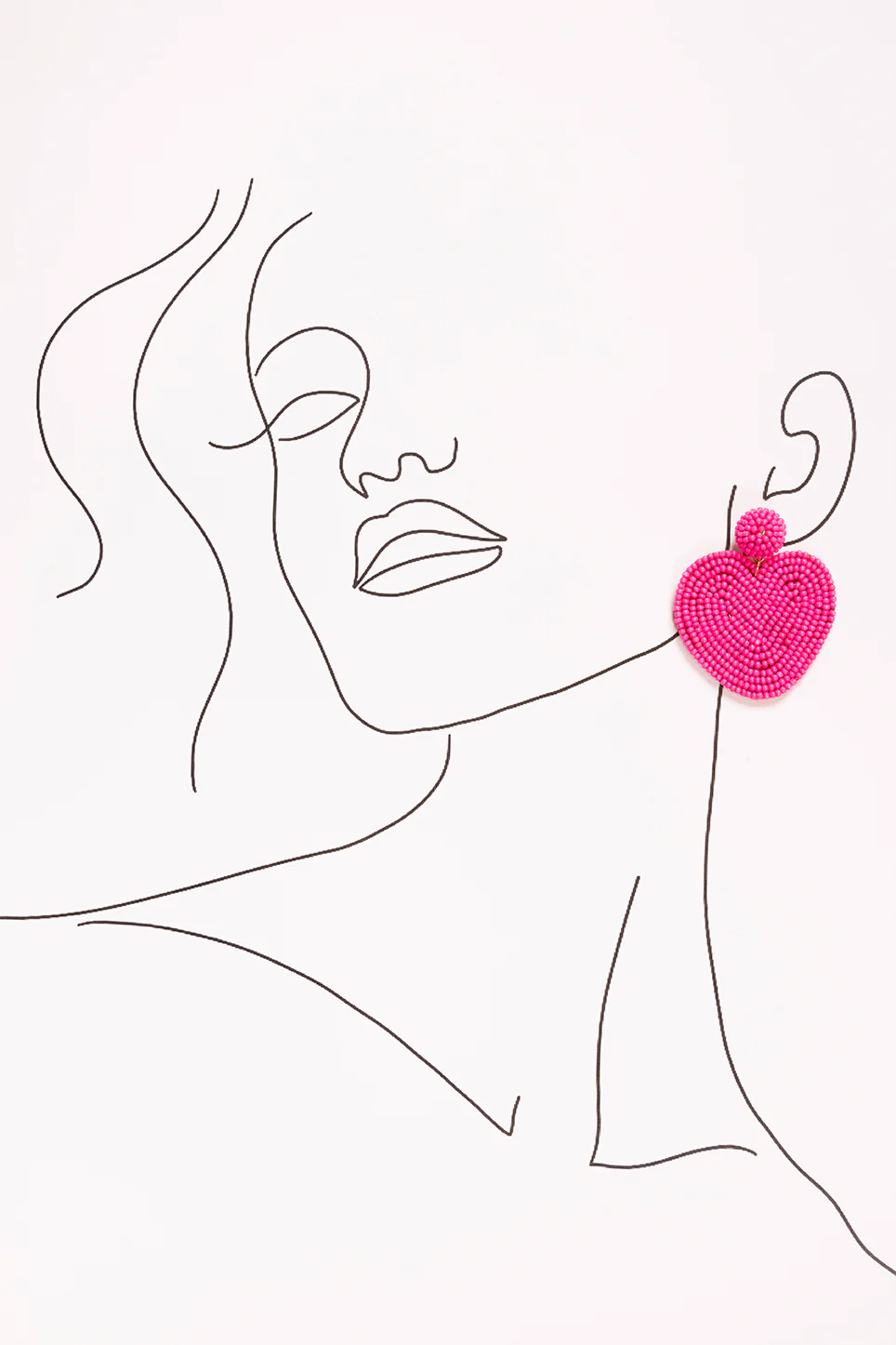 Beaded Heart Earrings in Hot Pink - Image 2