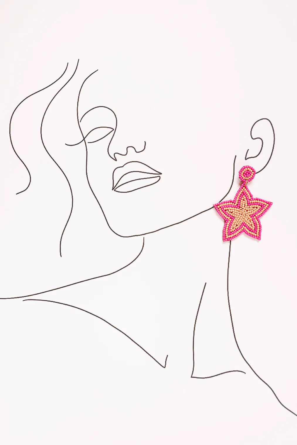 Beaded Star Earrings in Peach and Hot Pink - Image 2
