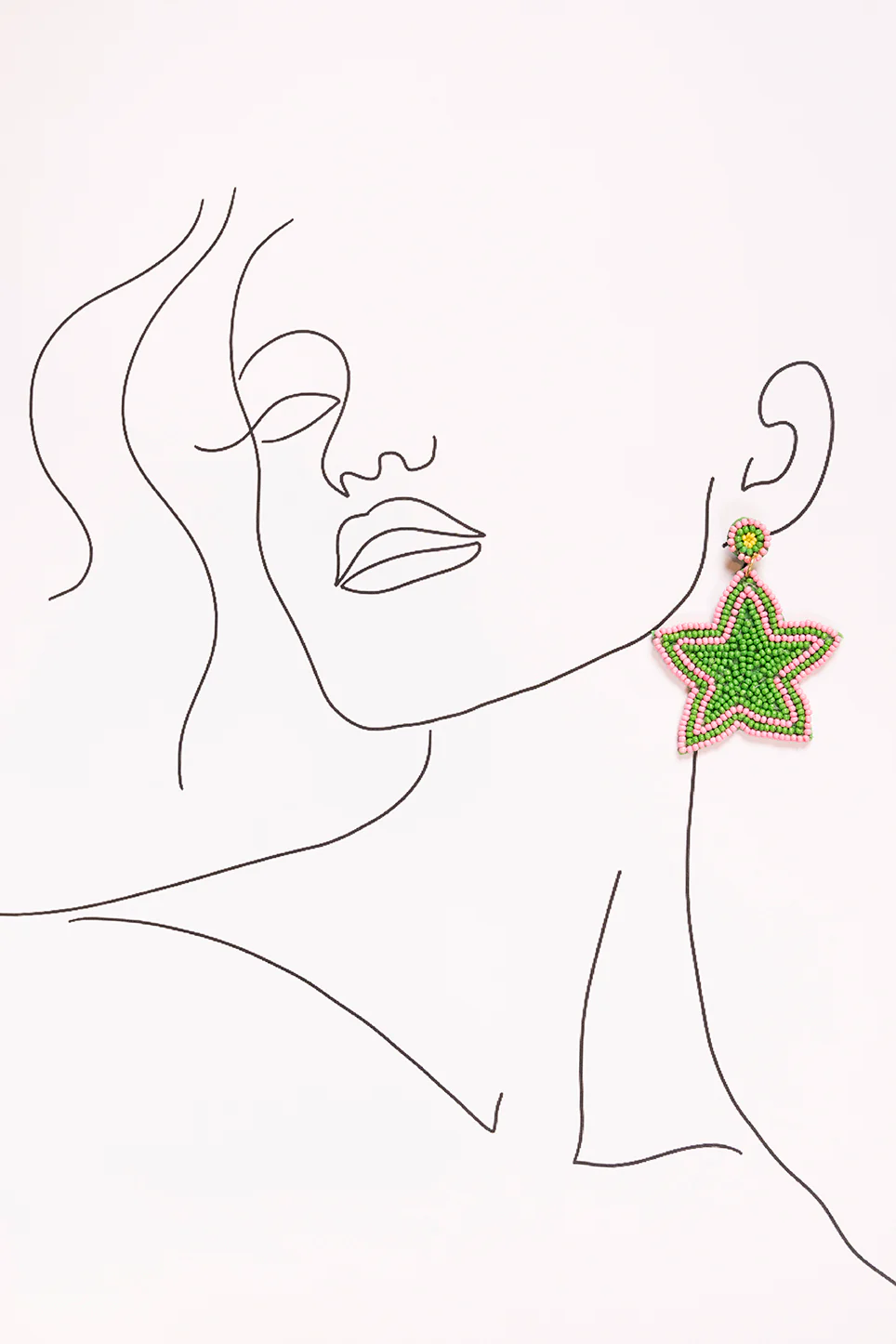 Beaded Star Earrings in Pink and Green - Image 2