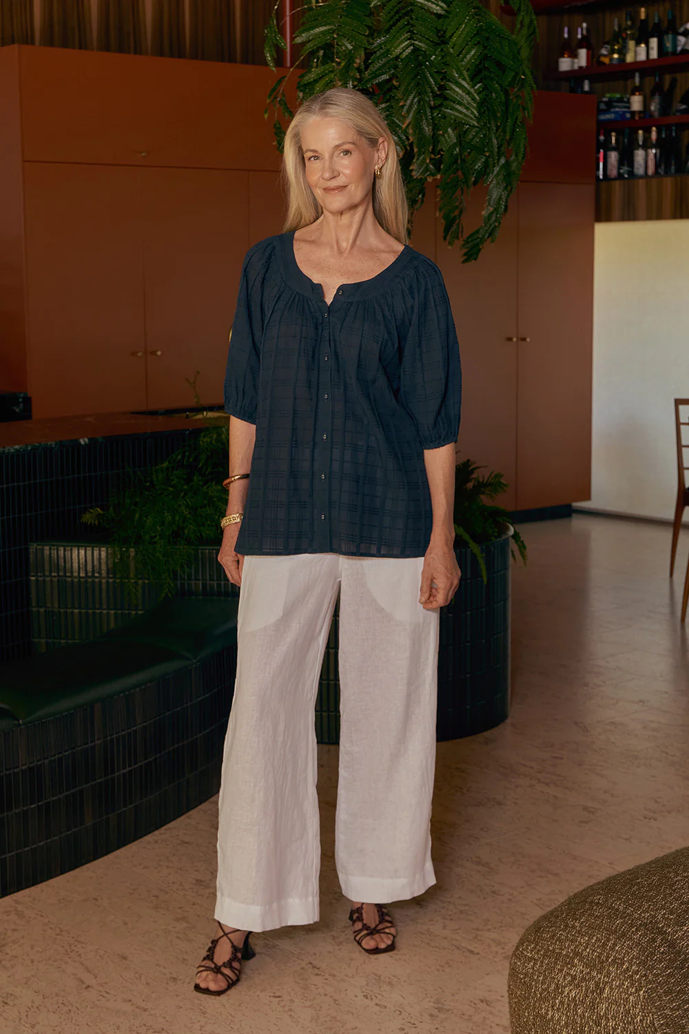 Bethan Blouse in Navy Dobby - Image 2