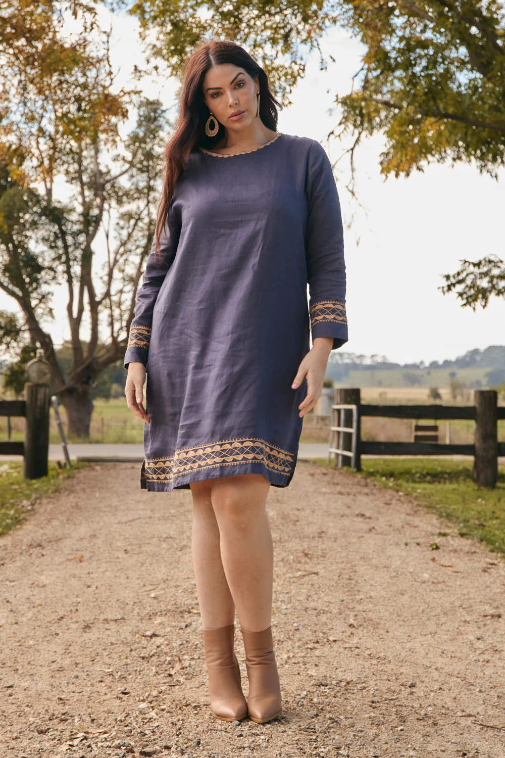 Boatneck Linen Shift Dress in Slate - Image 3