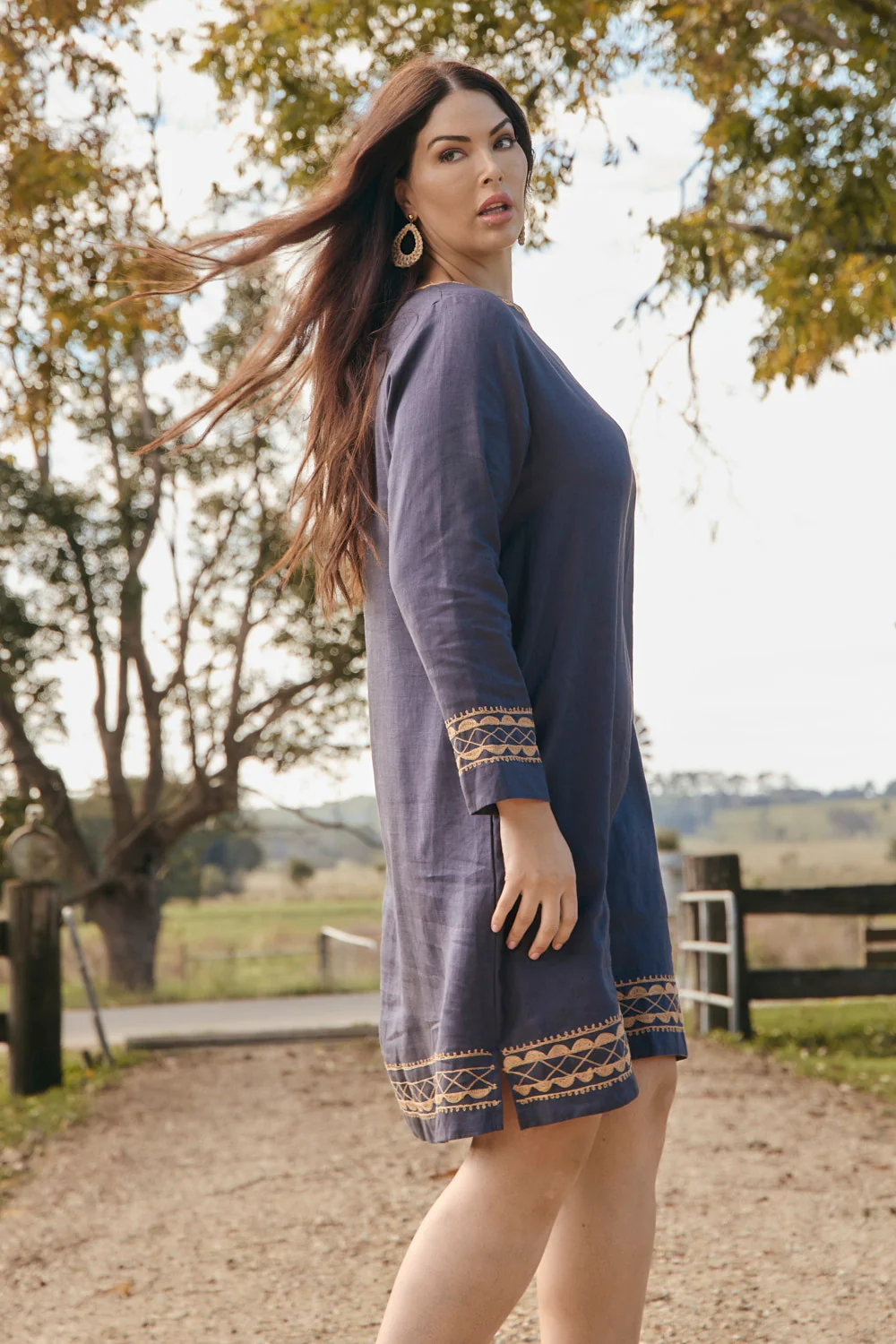 Boatneck Linen Shift Dress in Slate - Image 6