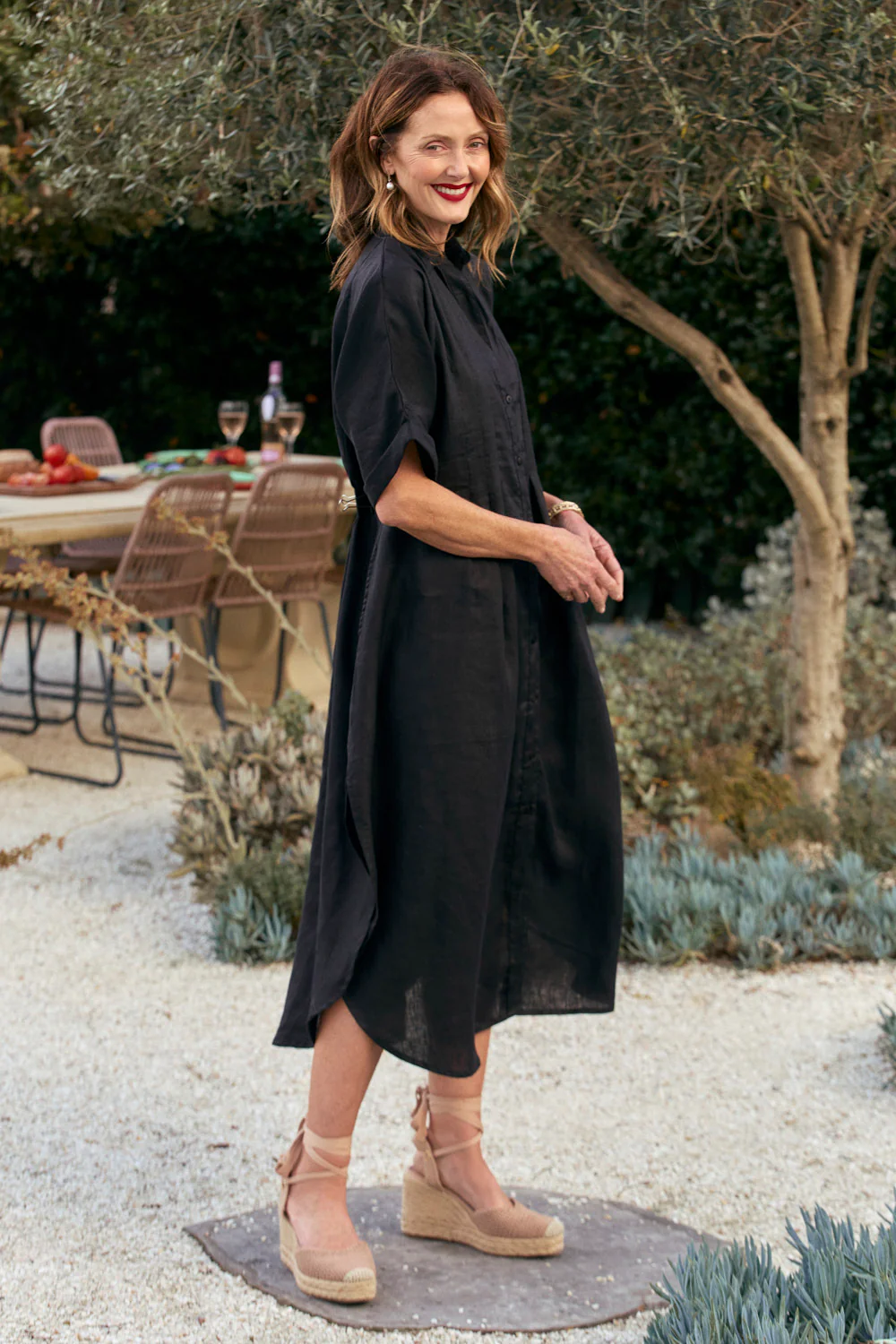 Bridget Linen Pleated Dress in Black - Image 5