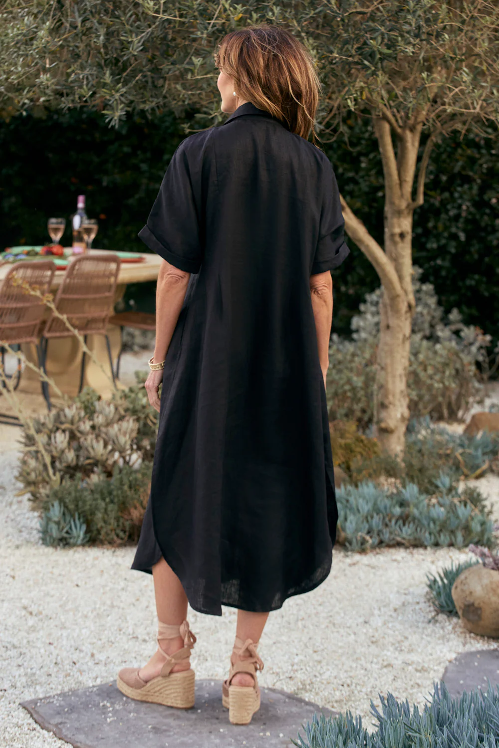 Bridget Linen Pleated Dress in Black - Image 6
