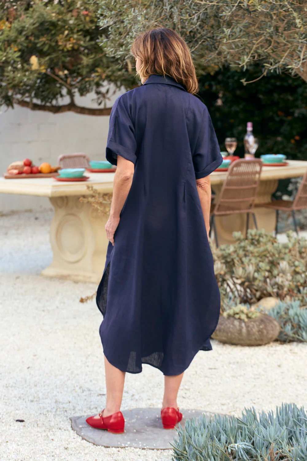 Bridget Linen Pleated Dress in Navy - Image 6