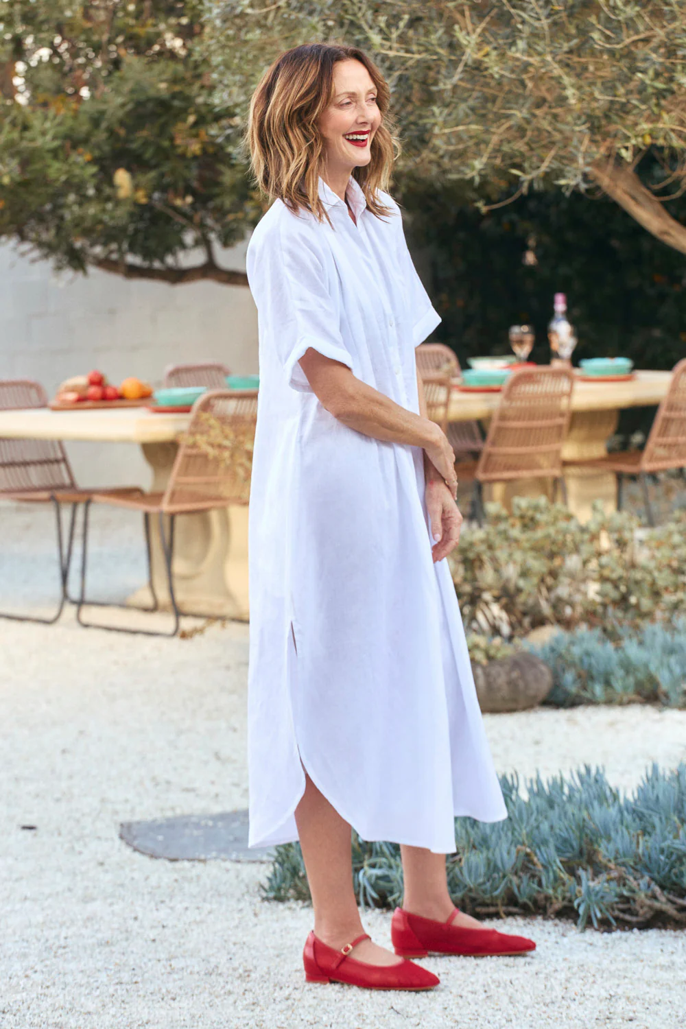 Bridget Linen Pleated Dress in White - Image 4