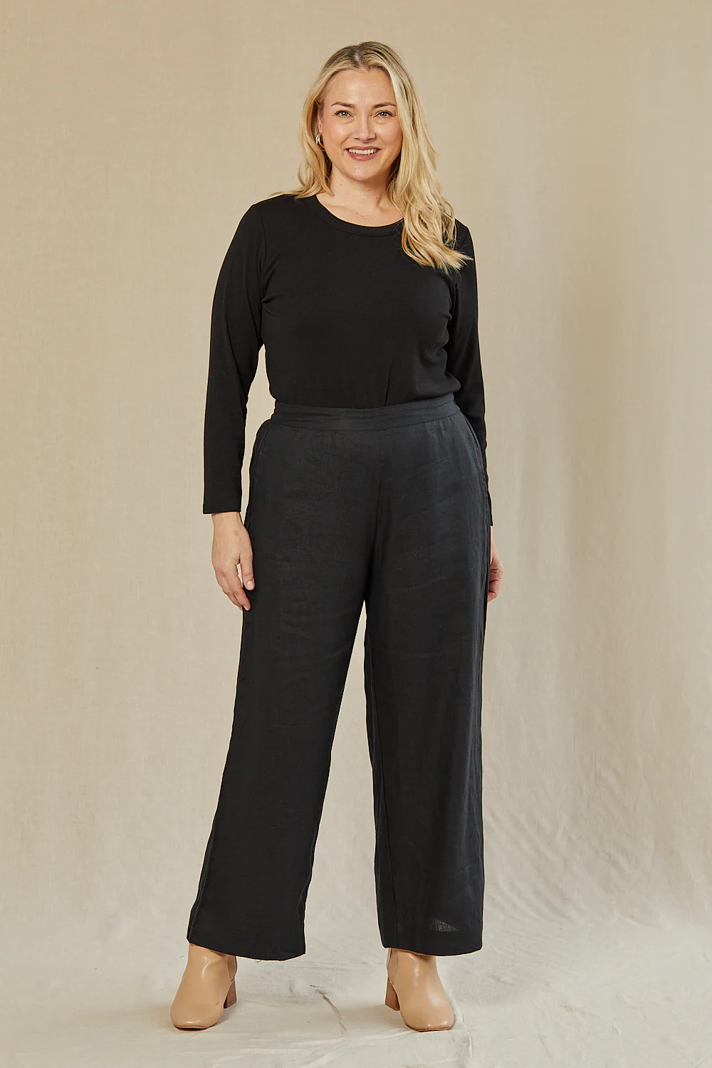 Camille Linen Wide Leg Pant in Black - Image 5