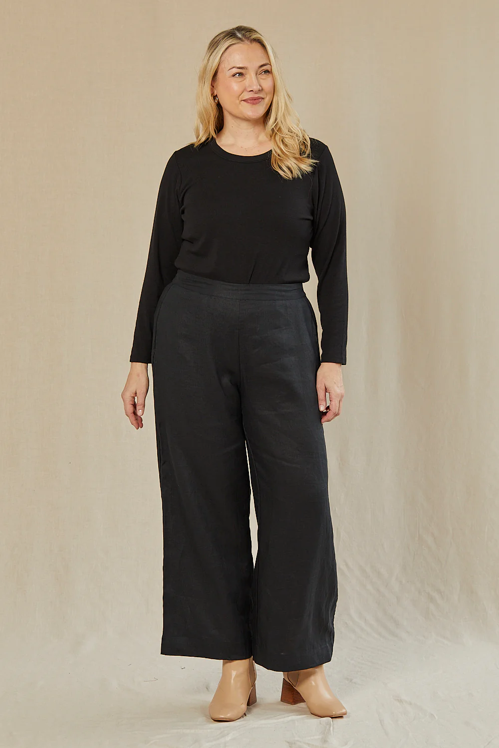 Camille Linen Wide Leg Pant in Black - Image 6