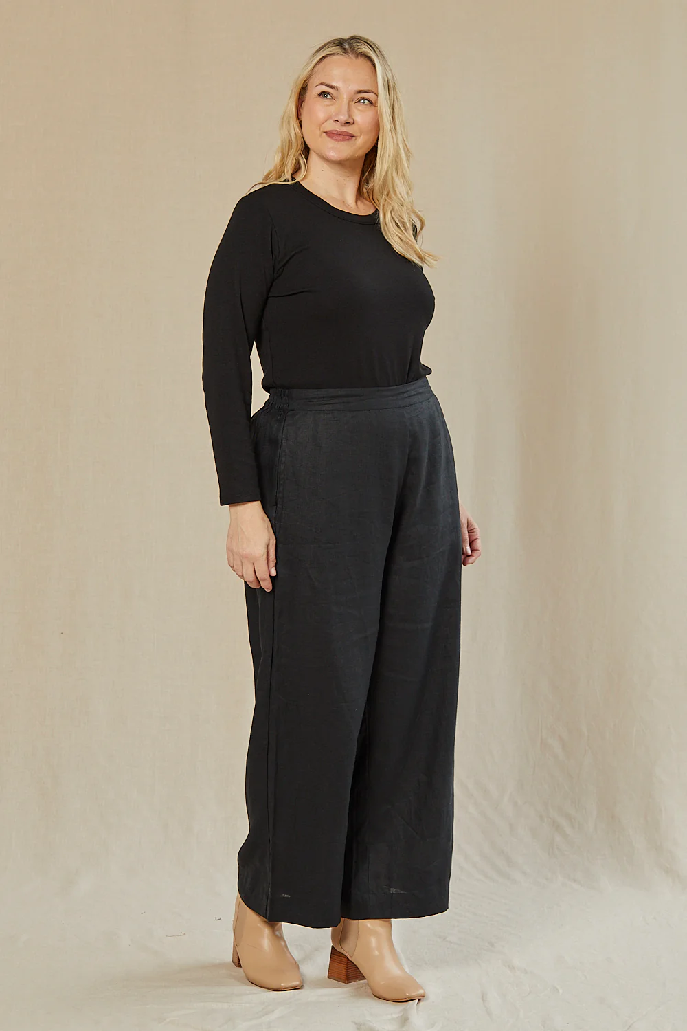 Camille Linen Wide Leg Pant in Black - Image 8