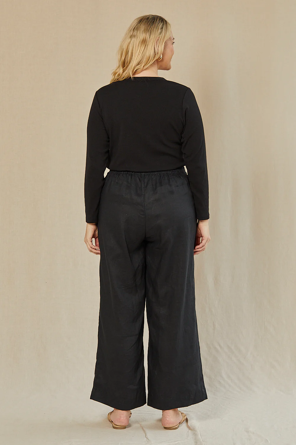 Camille Linen Wide Leg Pant in Black - Image 9