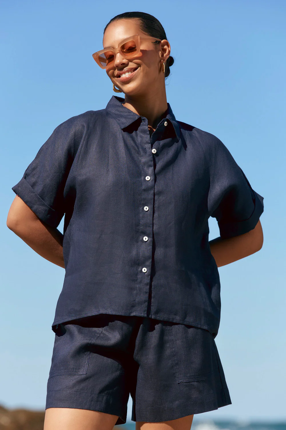 Carmen Linen Shirt in Navy - Image 3