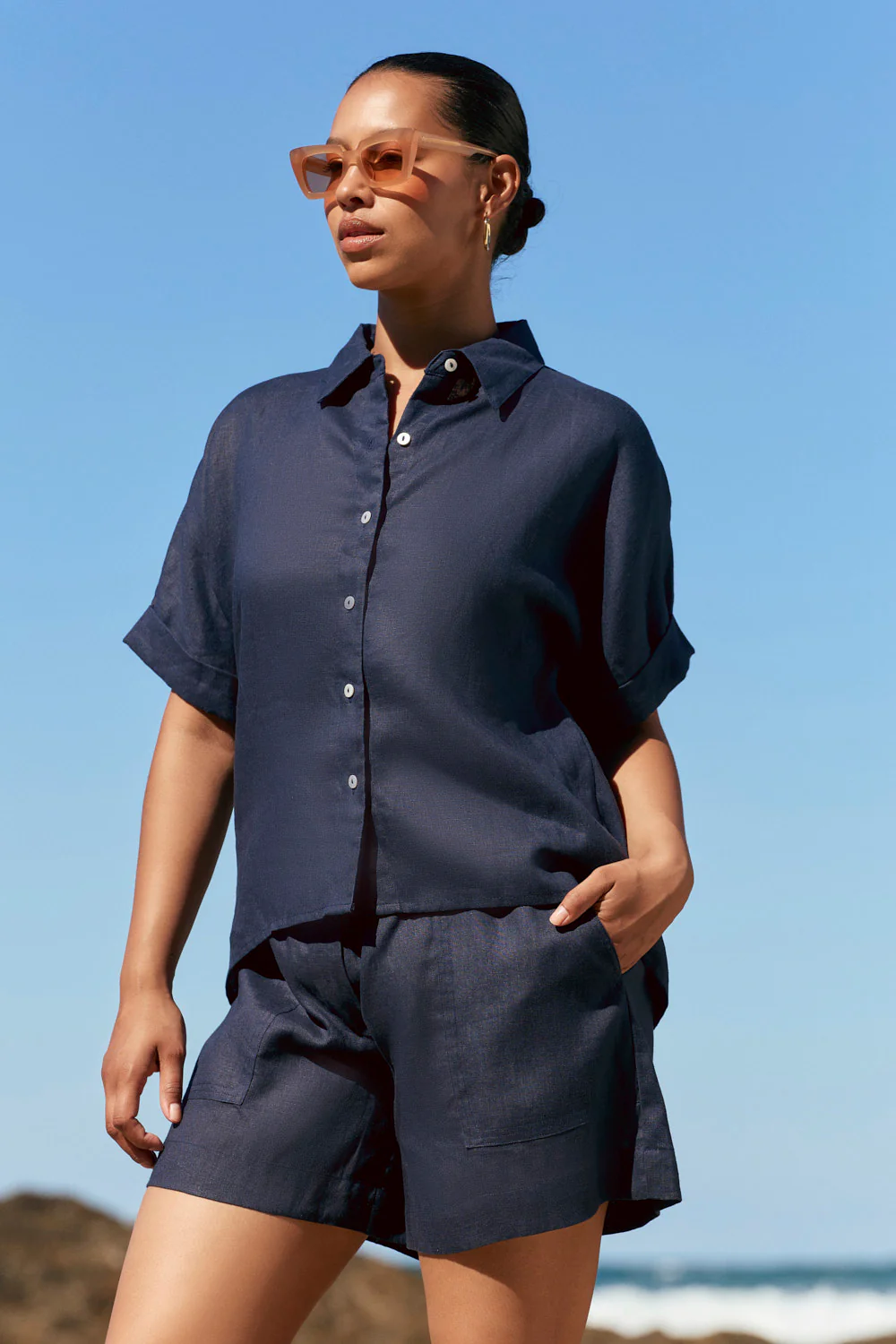 Carmen Linen Shirt in Navy - Image 4