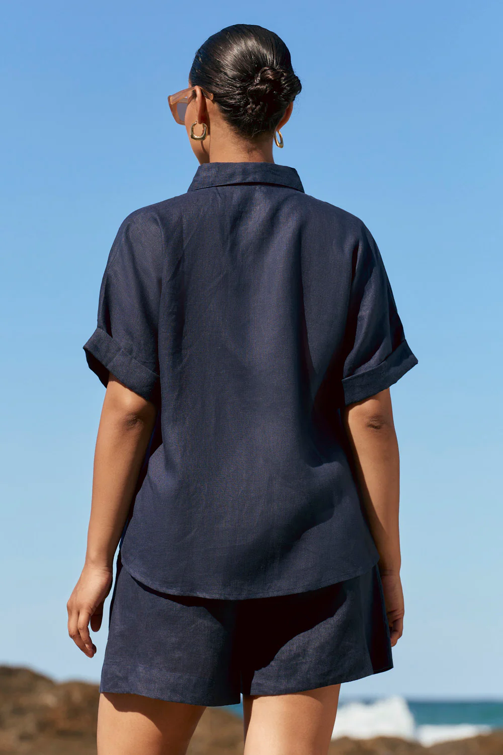 Carmen Linen Shirt in Navy - Image 5