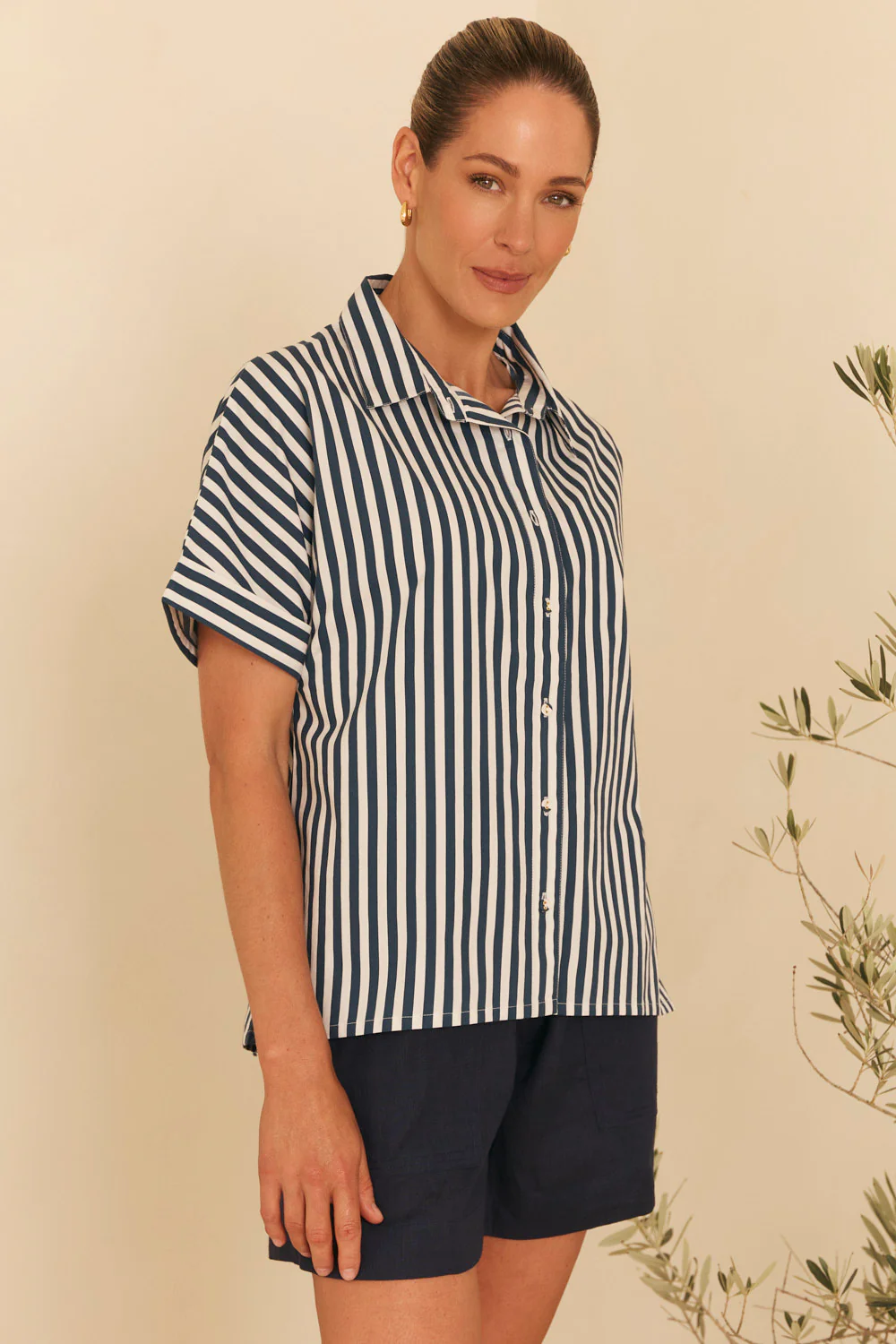 Carmen Shirt in Navy Stripe - Image 3