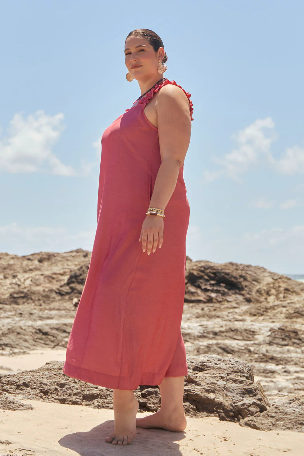 Claire Frill Sun Dress in Coral - Image 4