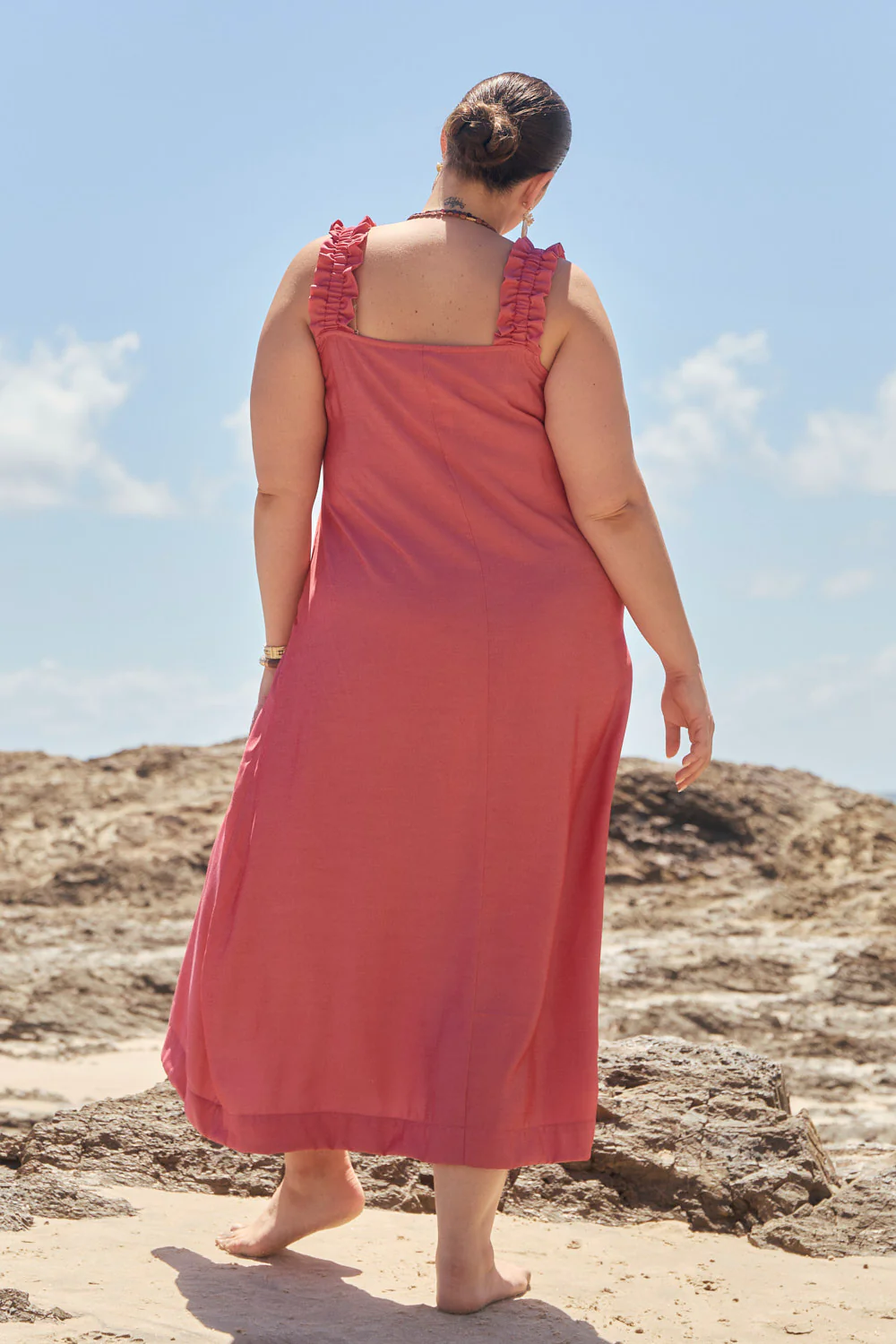 Claire Frill Sun Dress in Coral - Image 5