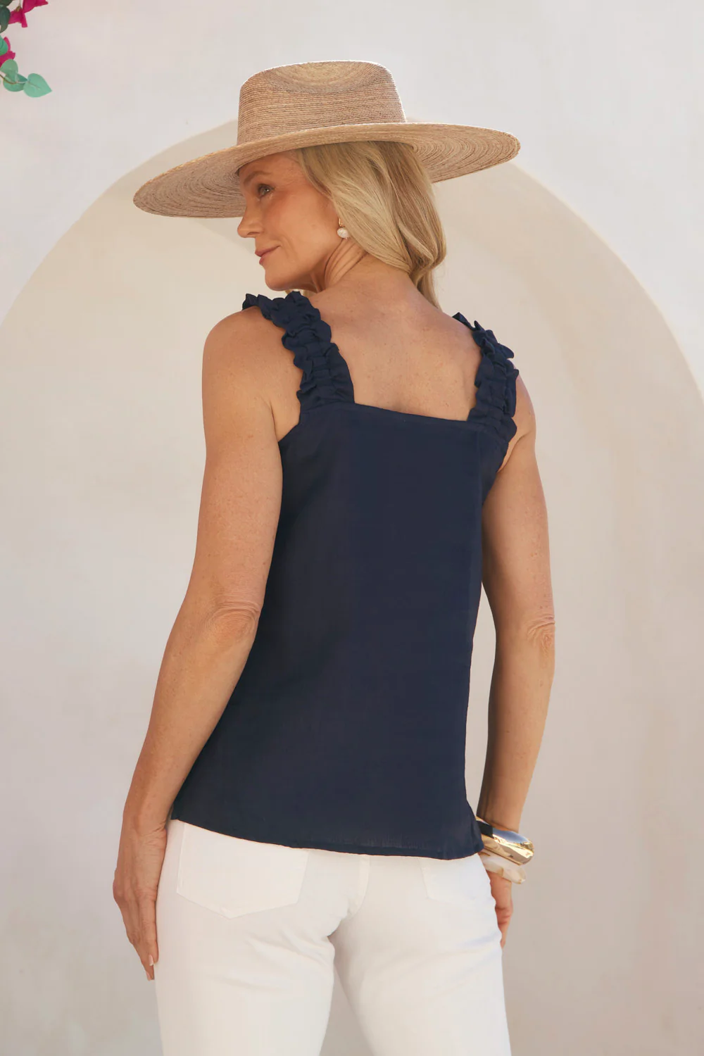 Claire Linen Summer Top in Navy - Image 6