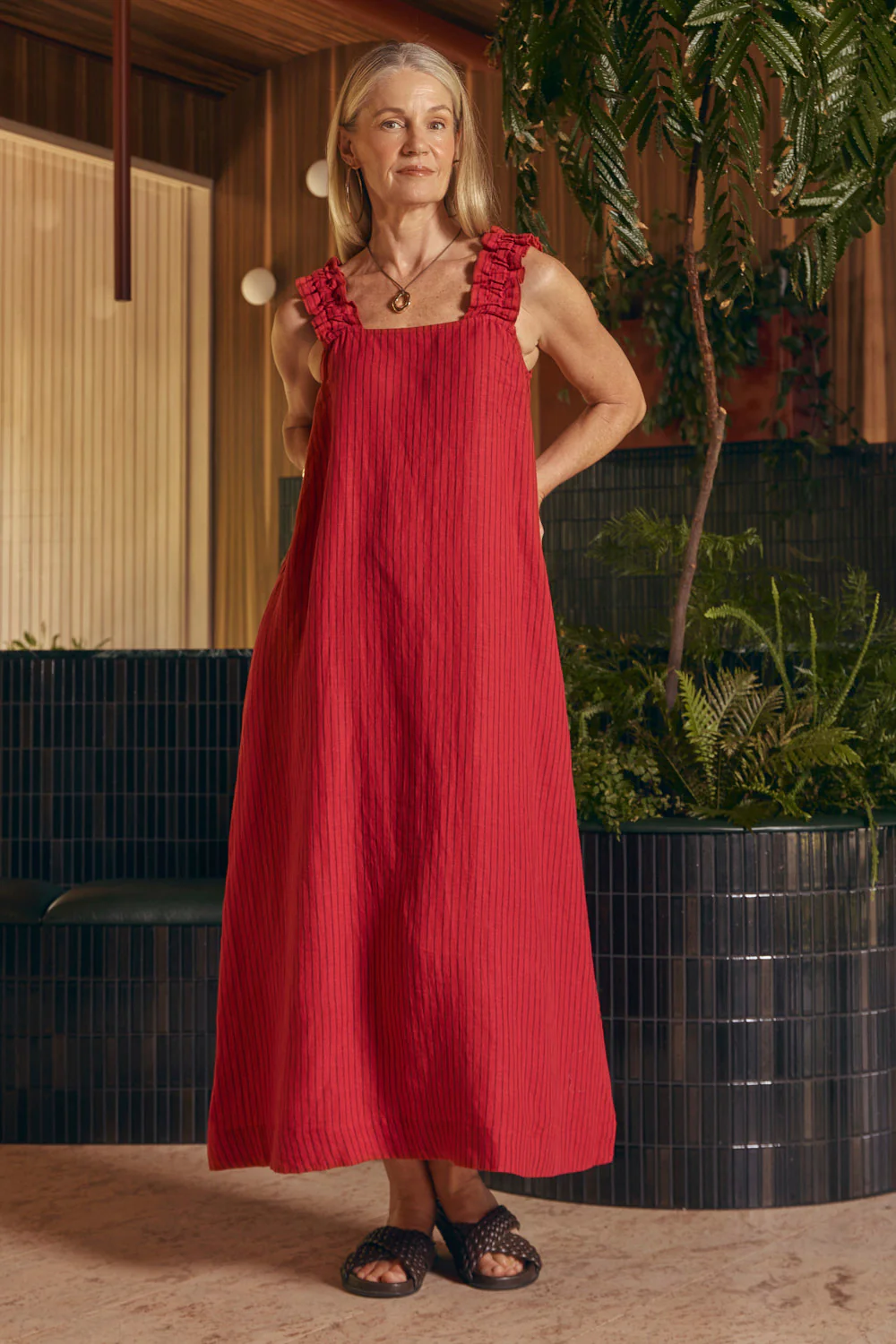 Claire Linen Sun Dress in Very Berry - Image 2