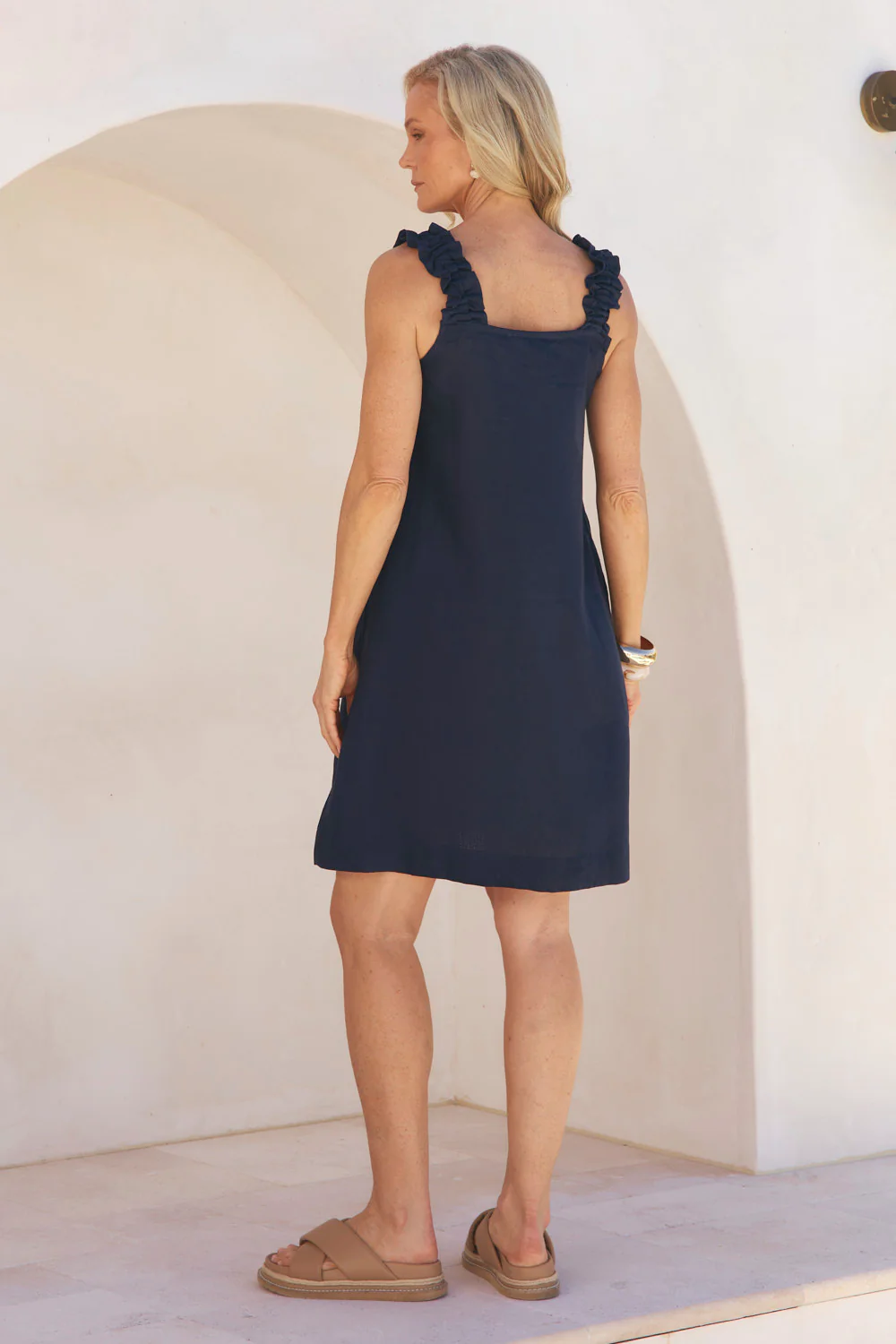Claire Short Linen Dress in Navy - Image 8