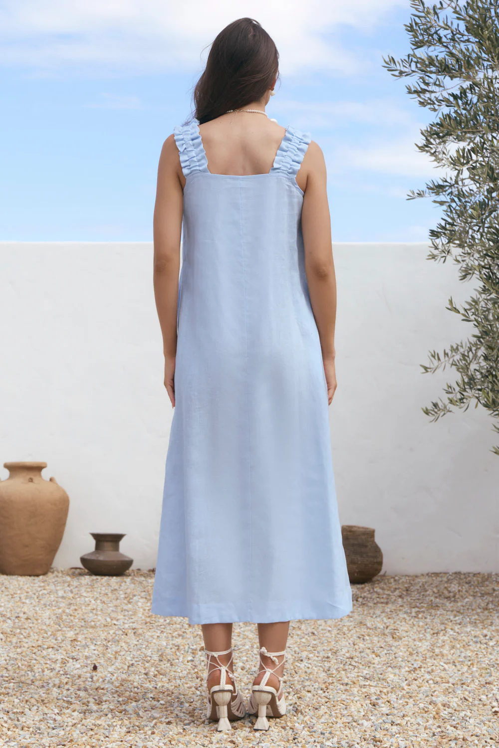 Claire Linen Sun Dress in Powder Blue - Image 5
