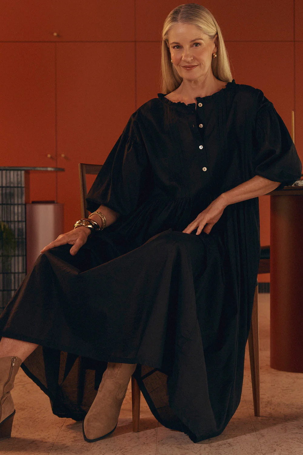 Coco Cotton Silk Dress in Onyx - Image 3