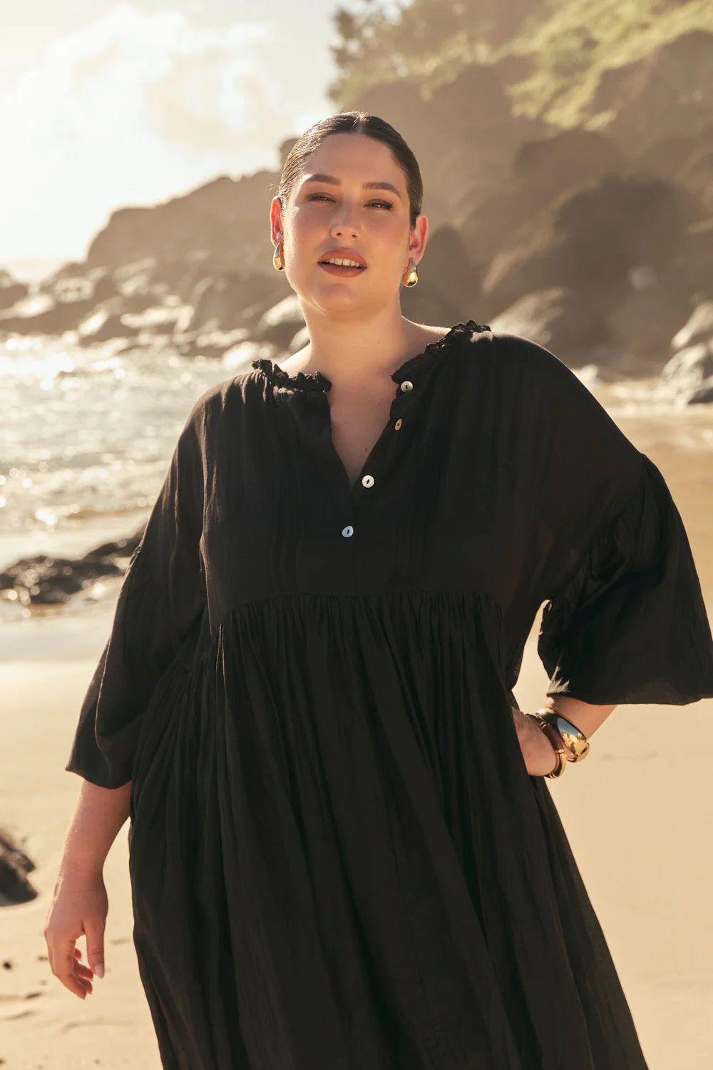 Coco Cotton Silk Dress in Onyx - Image 4