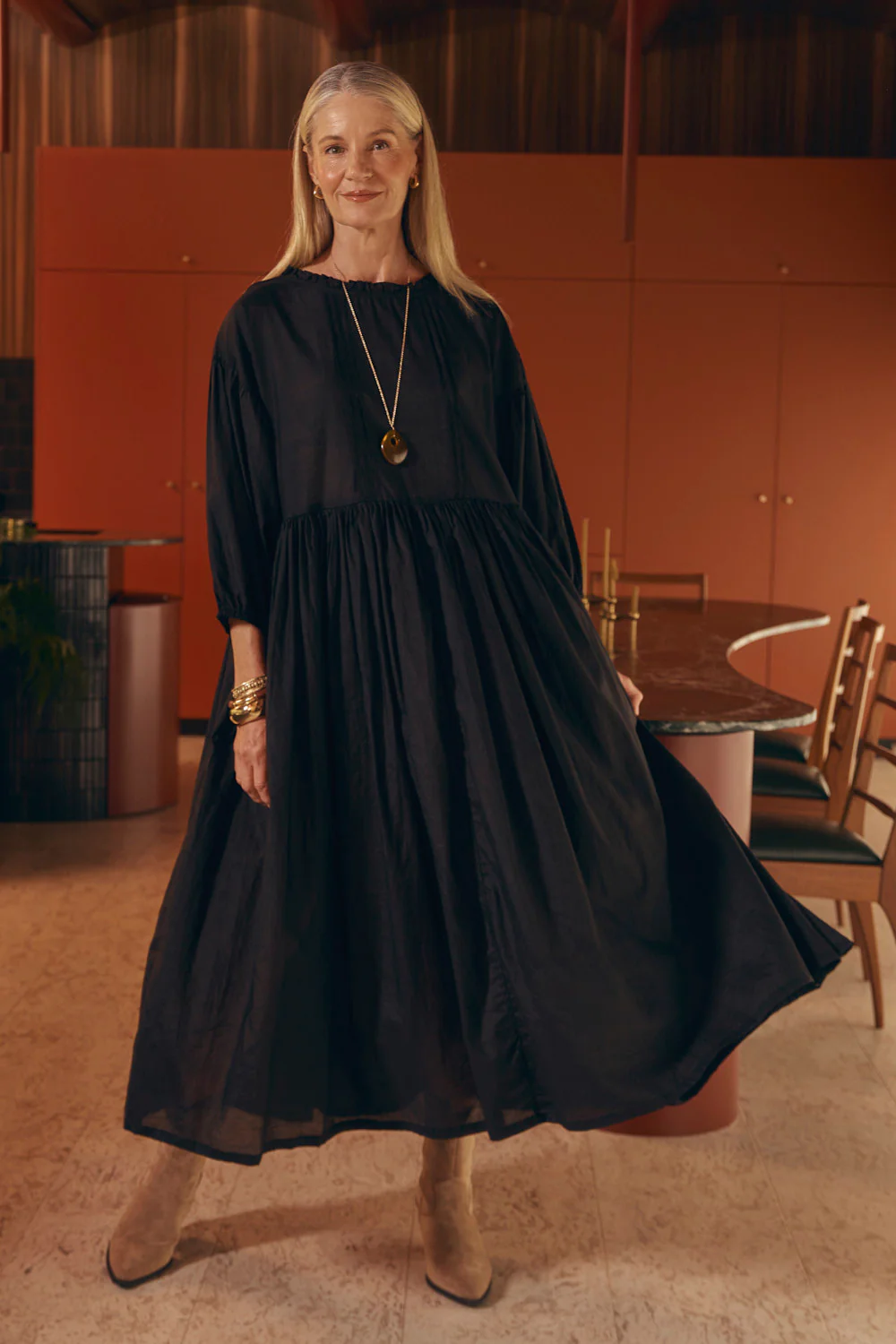Coco Cotton Silk Dress in Onyx - Image 5